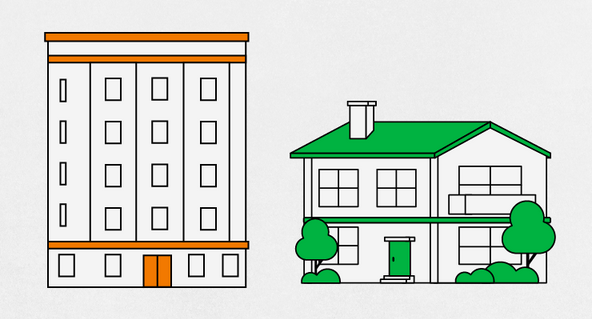 illustration of an apartment building an a house