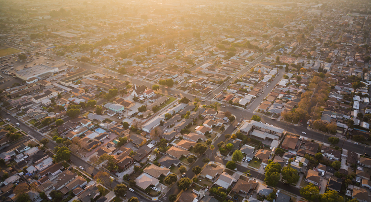aerial shot of suburban neighborhood