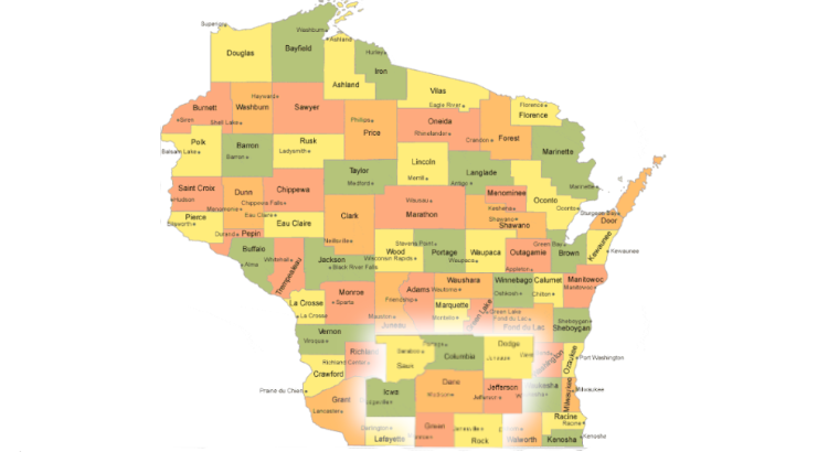 wisconsin map showing all state counties